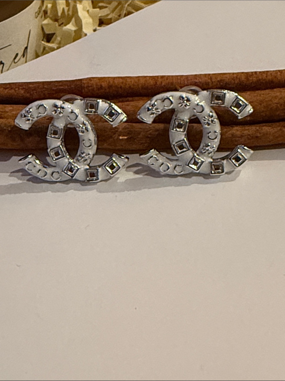 White Crystal CC Stud Earrings